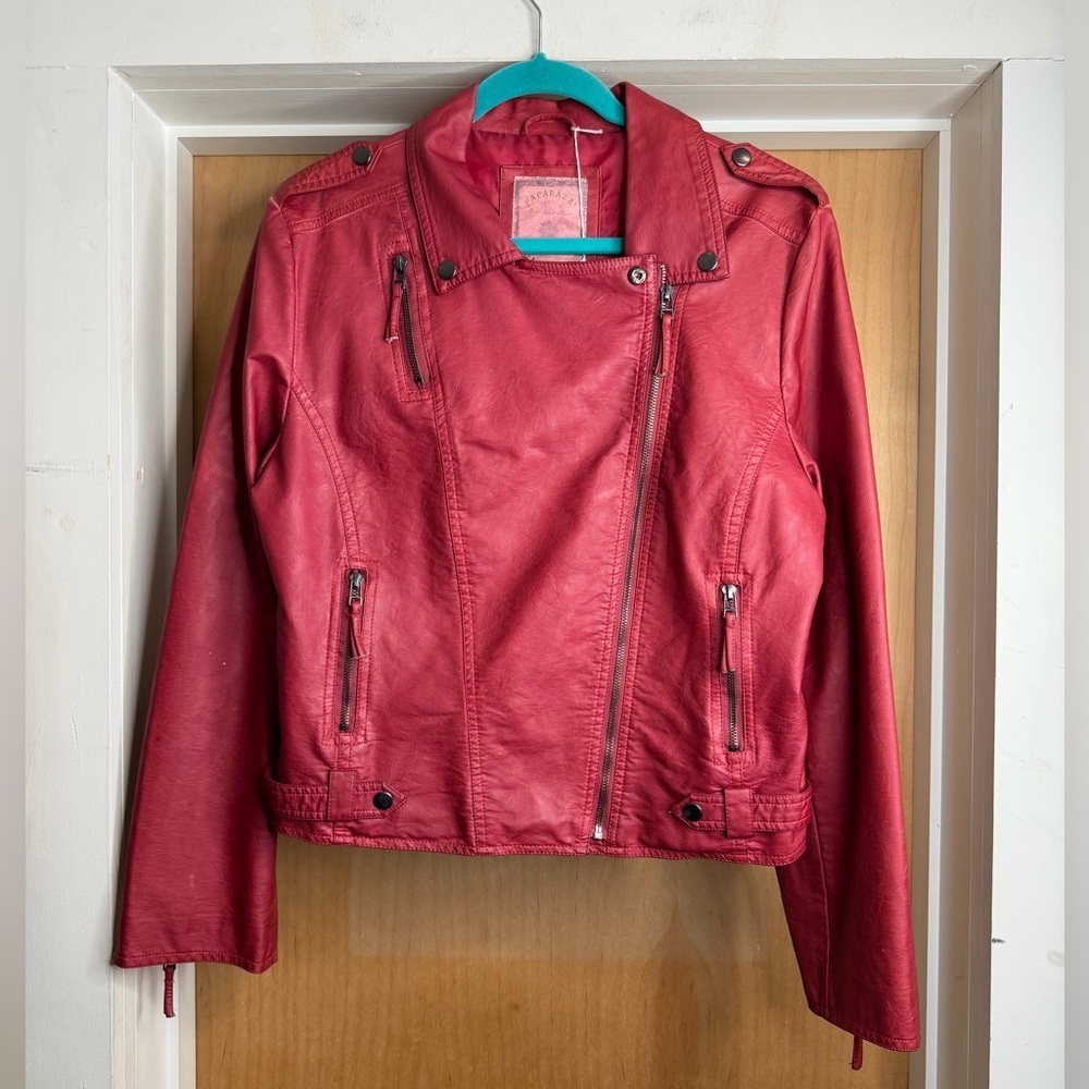 Paparazzi Women’s Red Faux Leather Jacket - Asymmetrical Zipper. Size: XtraLarge